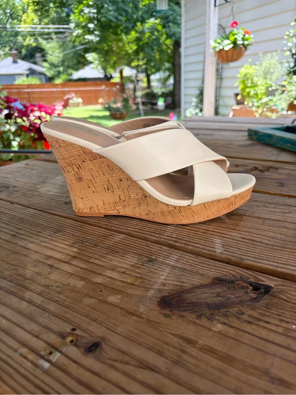 Charles By Charles David Light Cream Cork Wedge Slide Sandals